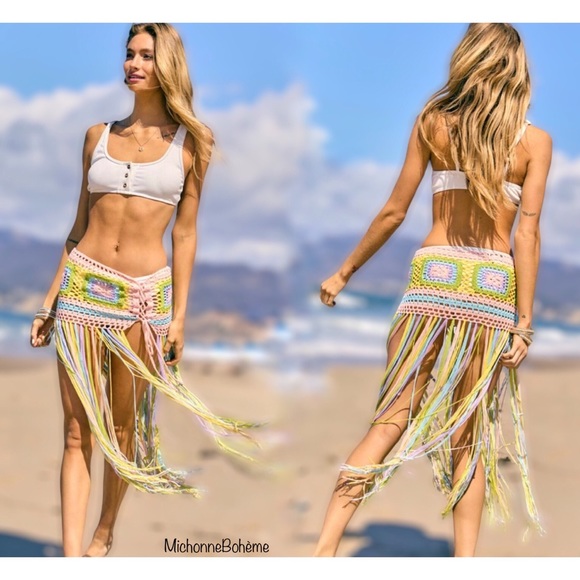 Davi & Dani Pastel Rainbow Crochet Fringed Convertible Top to Skirt - Picture 14 of 16